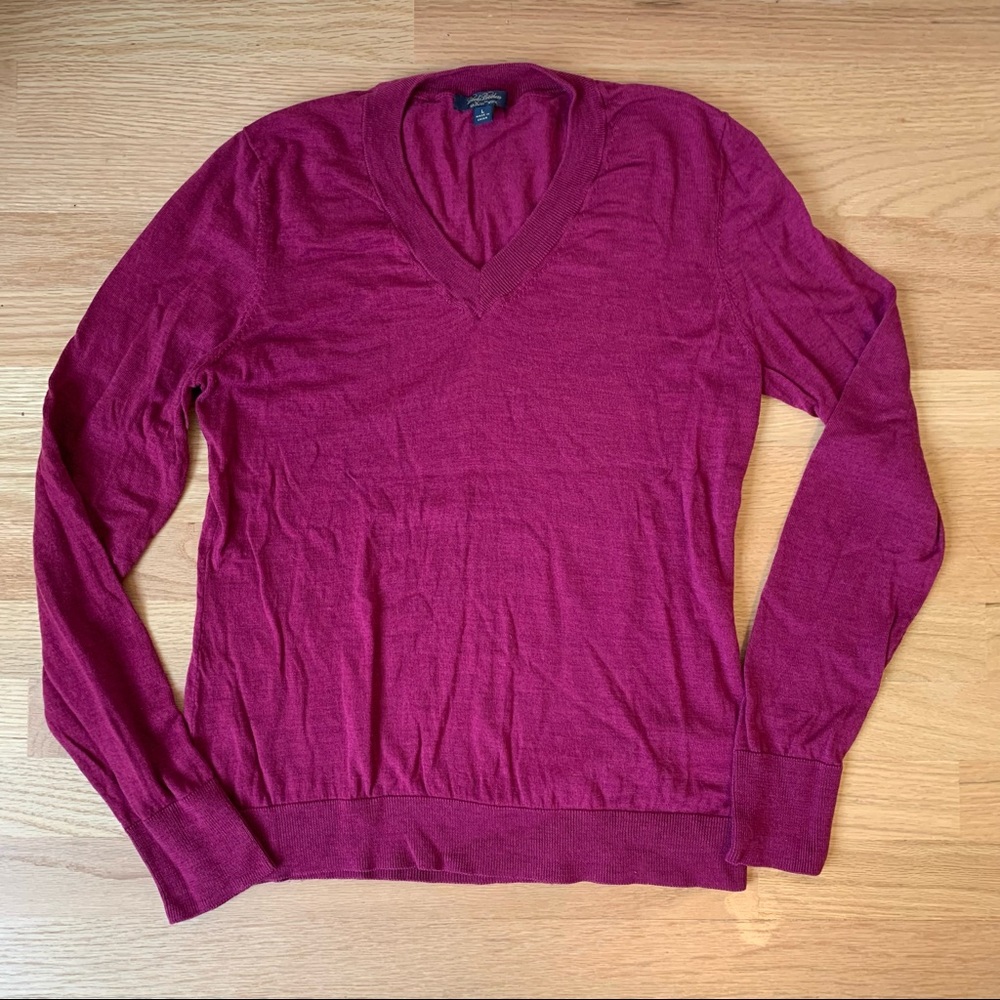 Brooks Brothers merino v neck sweater fuchsia pink size Large L